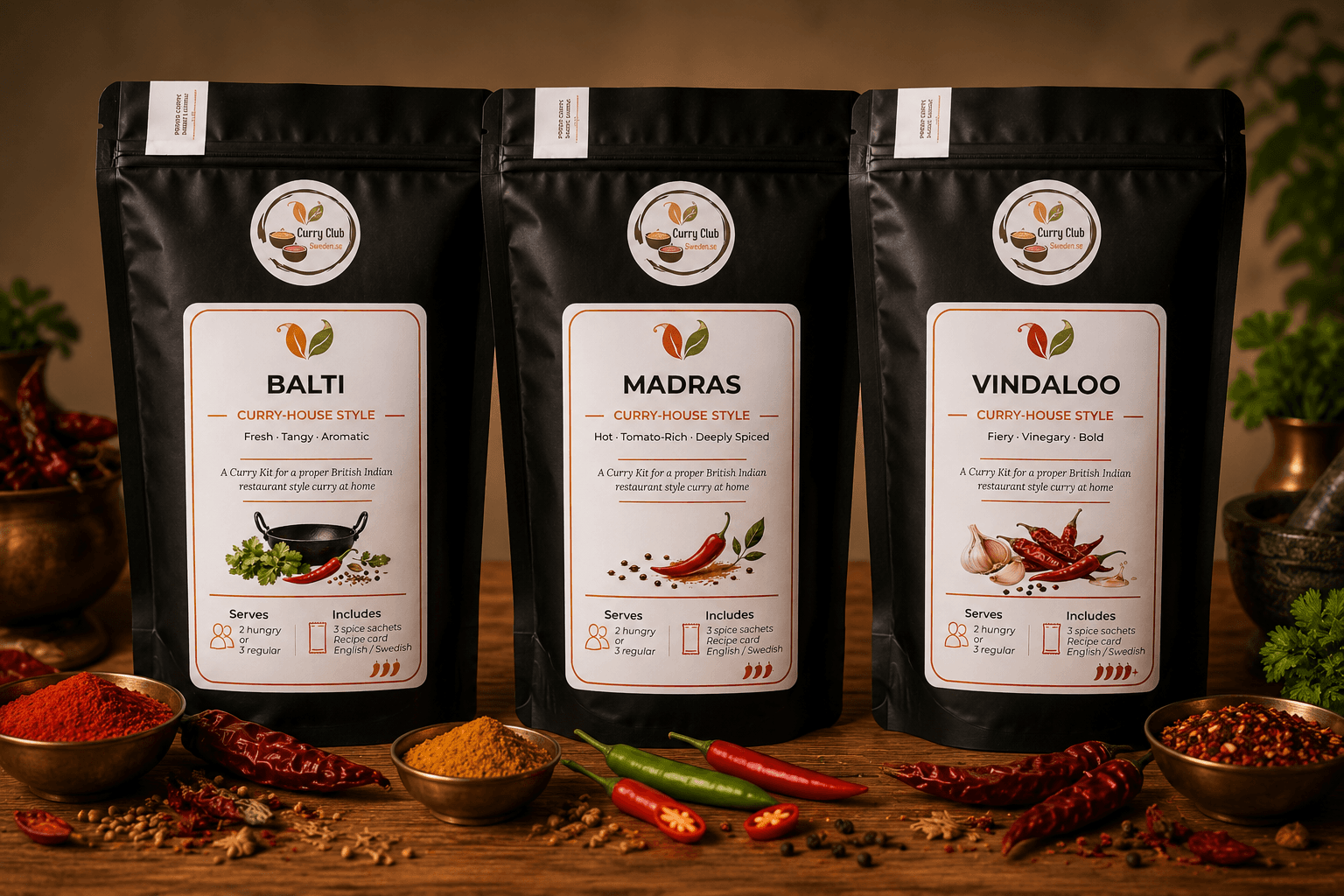 Image of three spicy Curry Club curries
