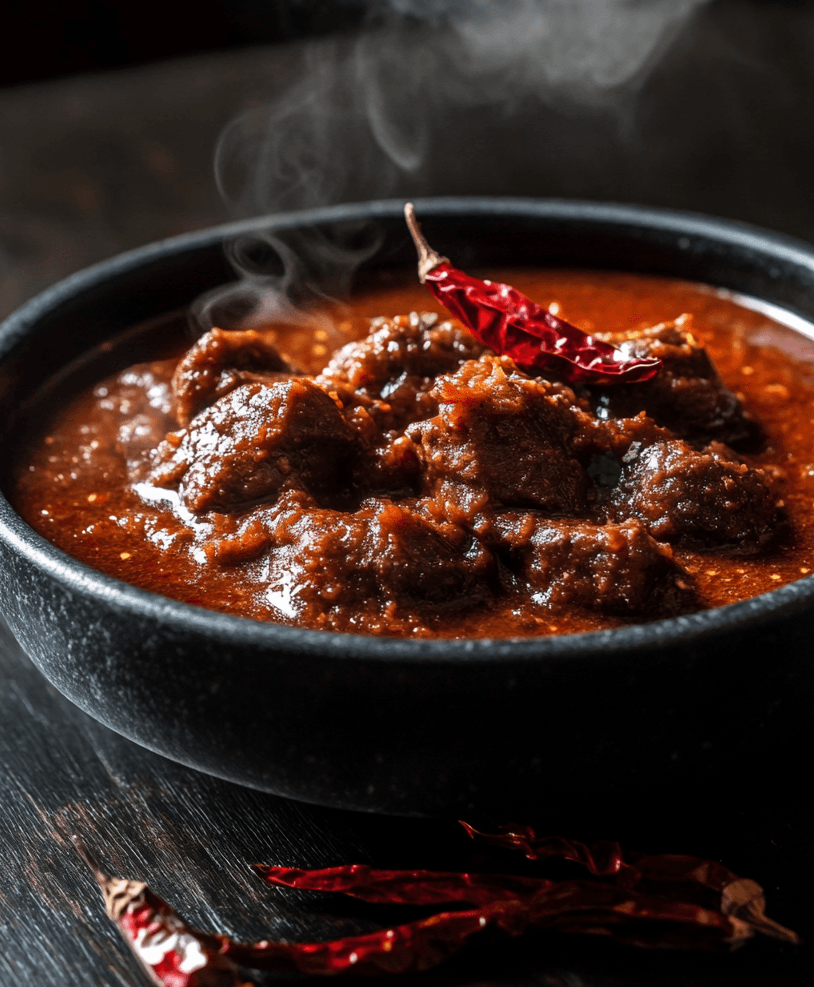 Vindaloo curry in a bowl — fiery British Indian restaurant-style curry