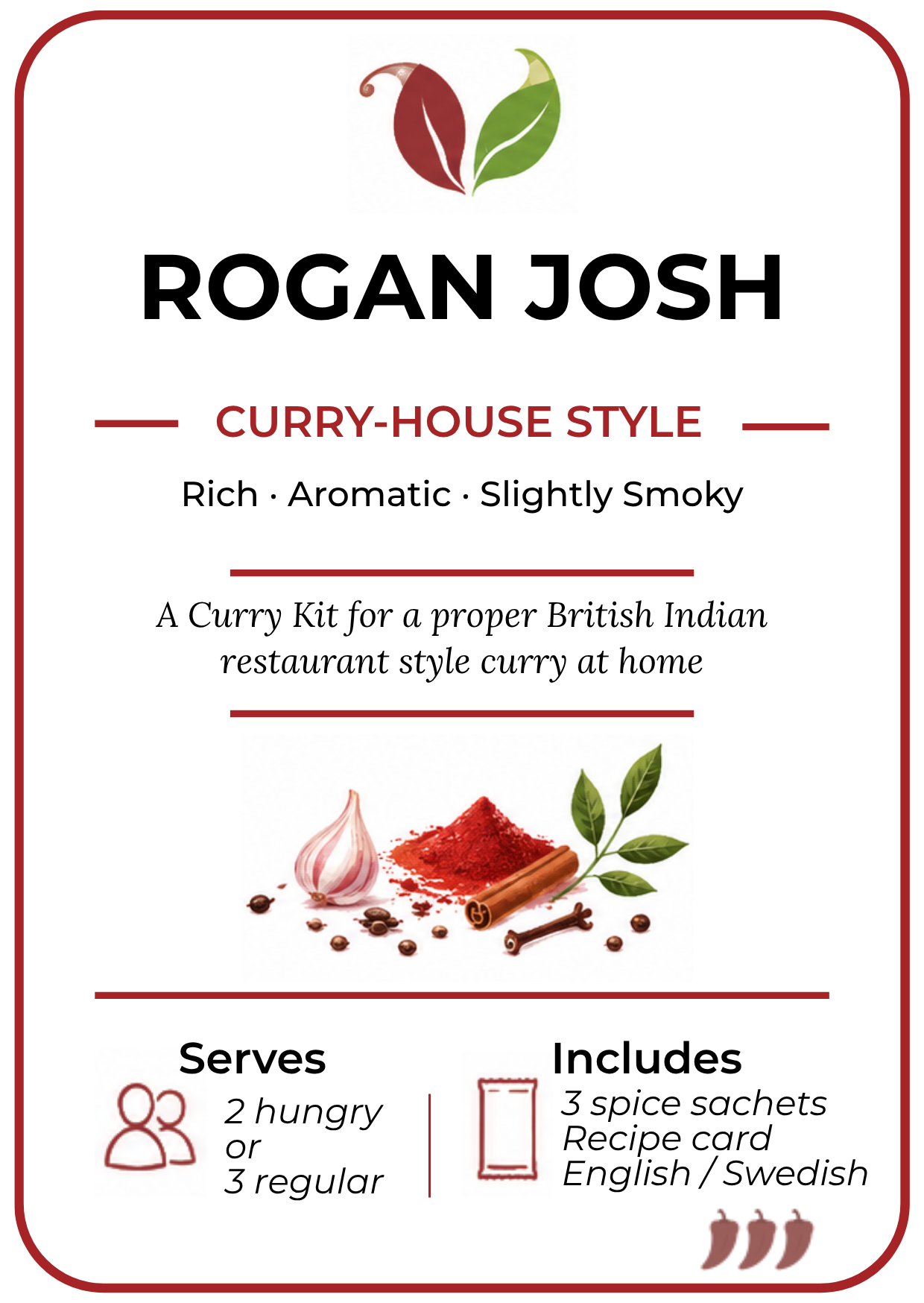 Curry Club Rogan Josh curry kit label